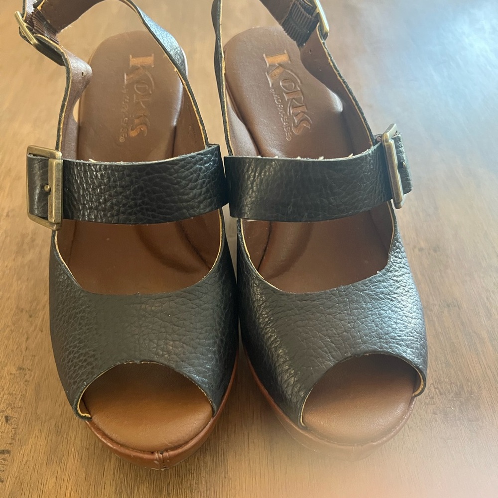 Kork-ease Black Leather Women's wedge